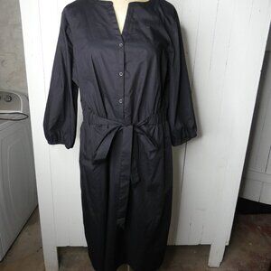 Croft & Barrow Women's XXL NWT Black Shirt Dress Midi Pockets Cotton Blend Belte